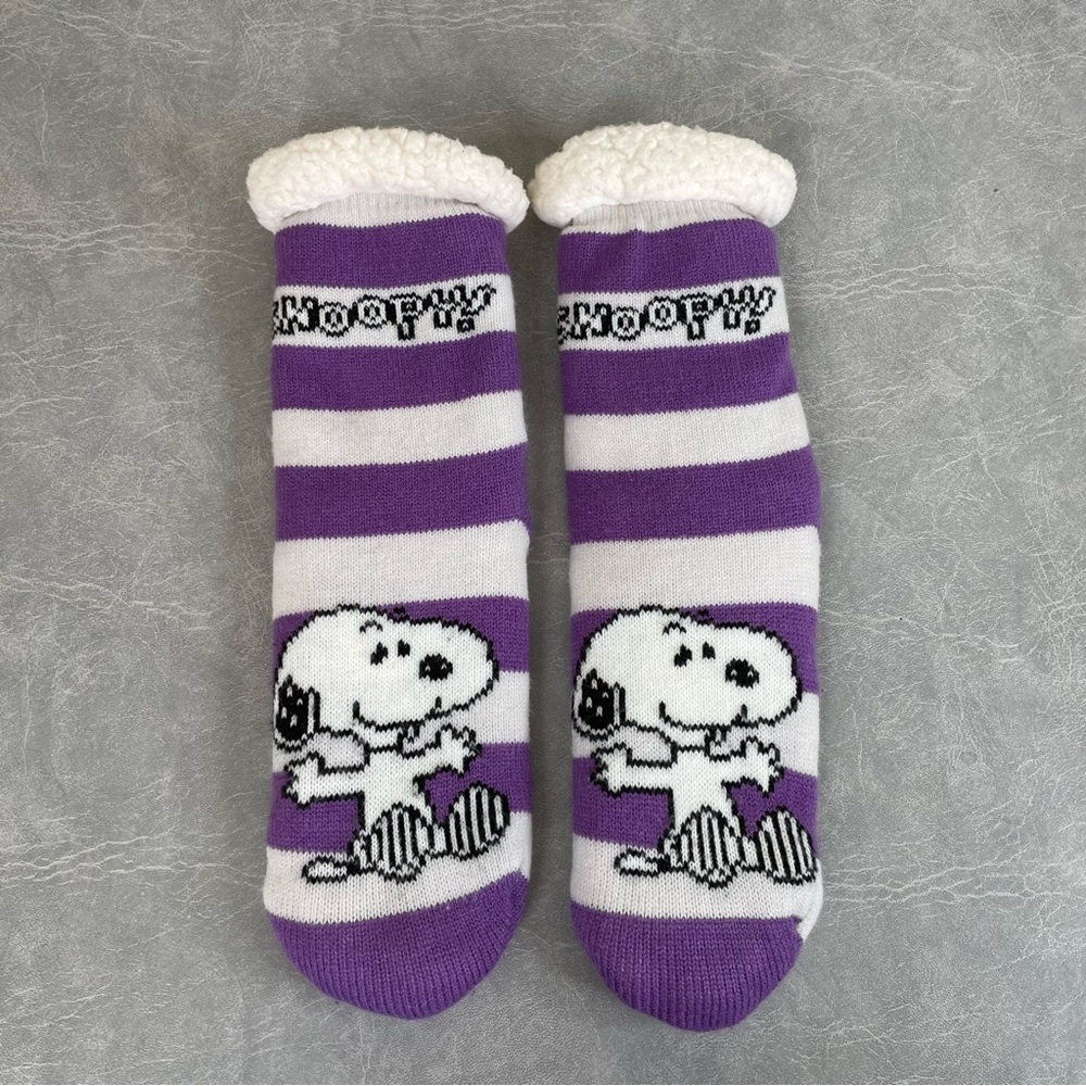 Peanuts Snoopy Purple & White Striped Sherpa Lined Slipper Socks